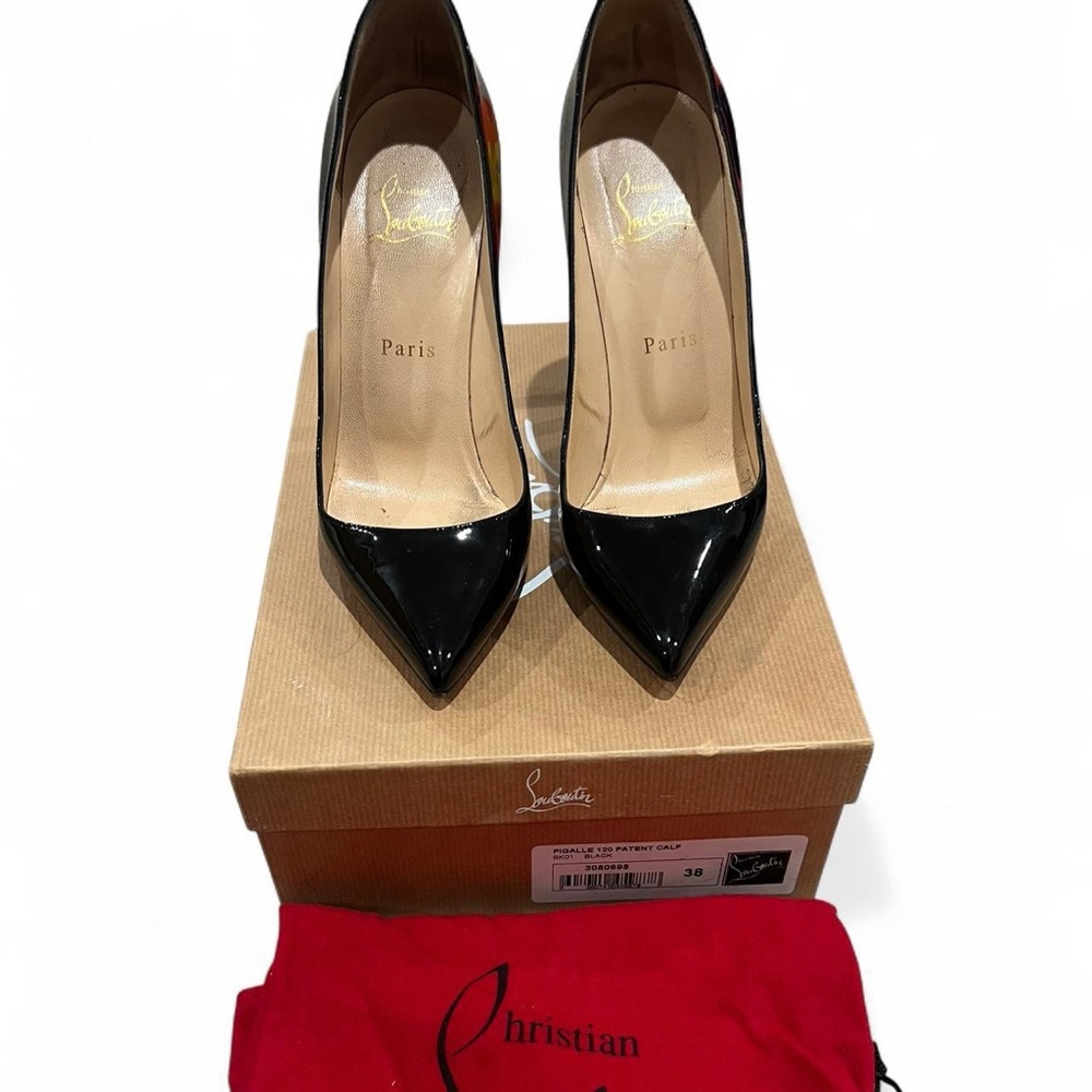 Christian Louboutin Pigalle 120 Black Patent Pumps Heels Size 38 Red Bottoms